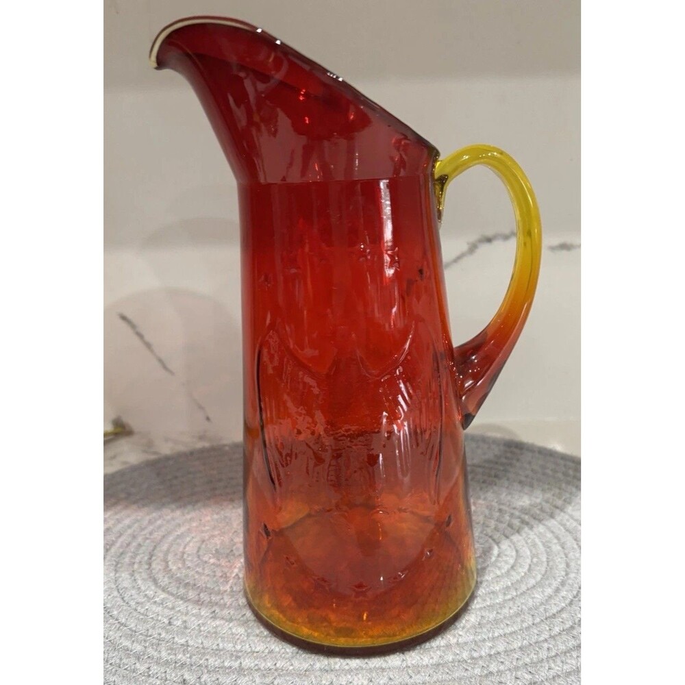 Kanawha Mid Century Blown glass Amberina Tangerine Eagle Pitcher 9.5"